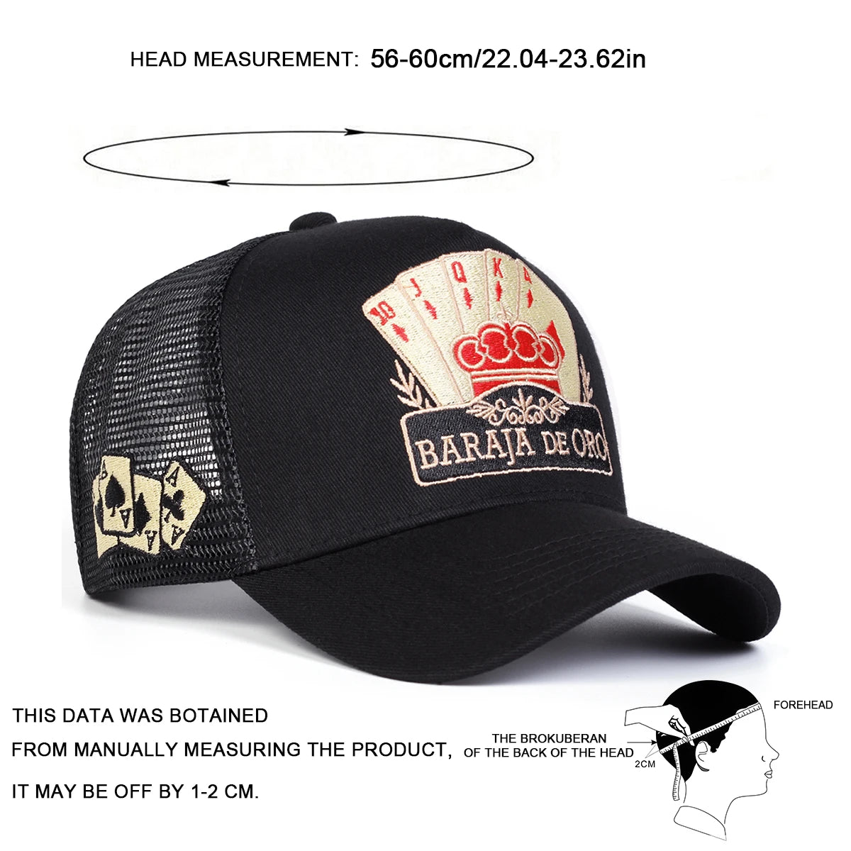 Unisex BARAJA DE ORO Poker Embroidery Baseball Net Caps Outdoor Adjustable Casual Hats Sunscreen Hat