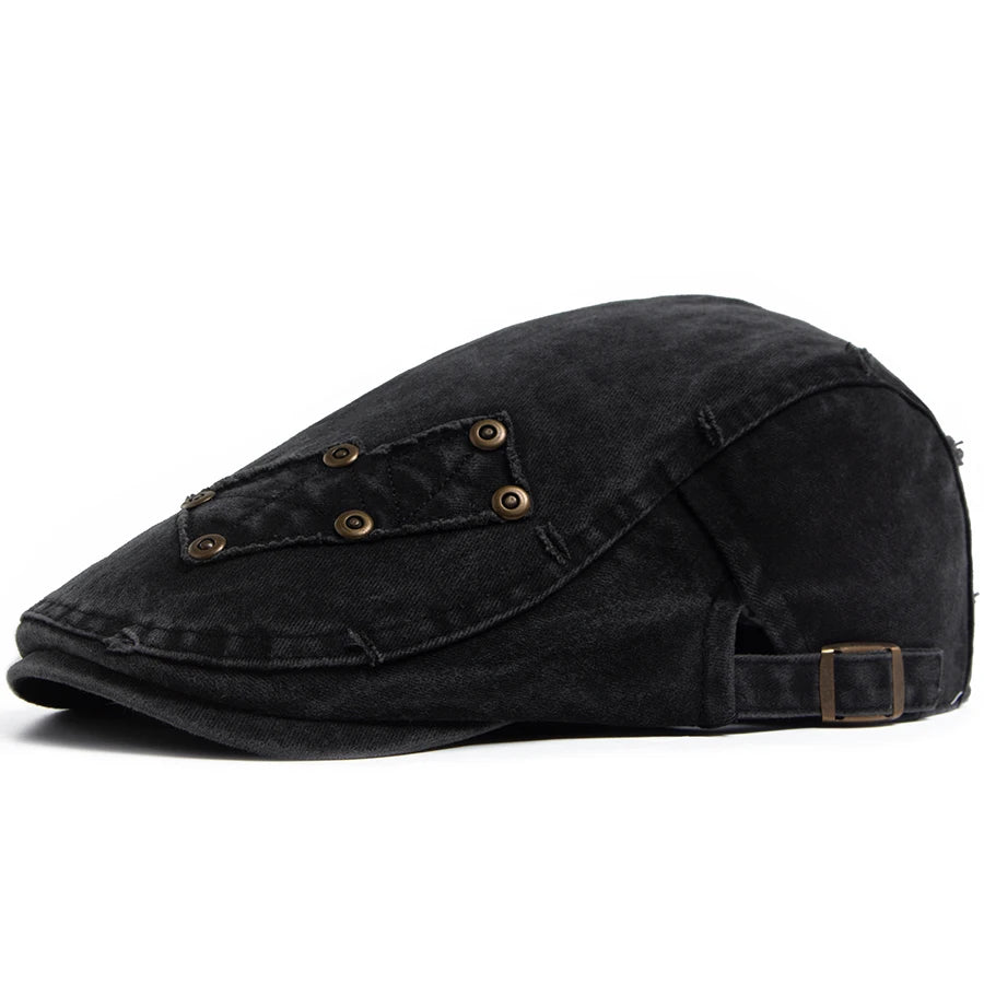 Vintage Rivet Newsboy Cap Men Women Fashion Washed Cabbie Beret