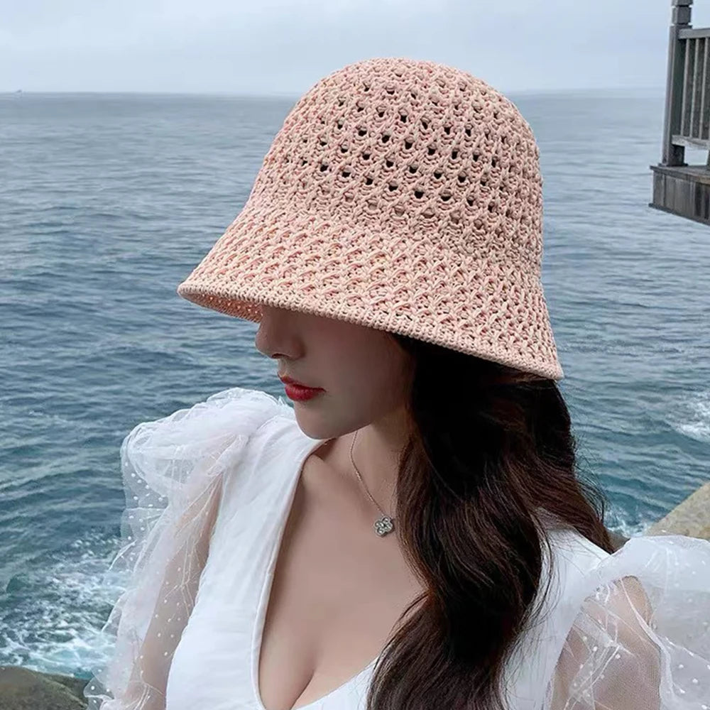 2026 Korean Hook Woven Hollowed Out Fisherman Hat