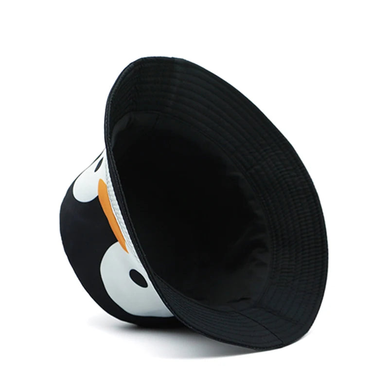 Bucket Hat Cartoon Penguin Pattern Print Fisherman Hats Fashion Design Double Sides