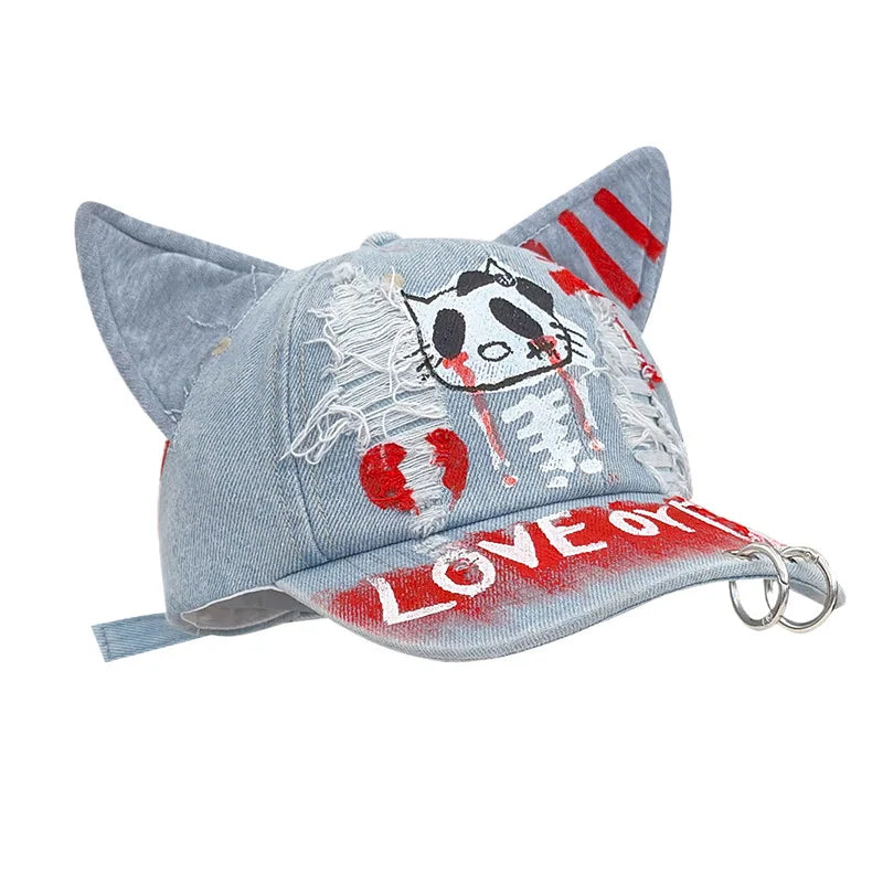 Y2K Retro Hole Design Cat Ear Baseball Caps