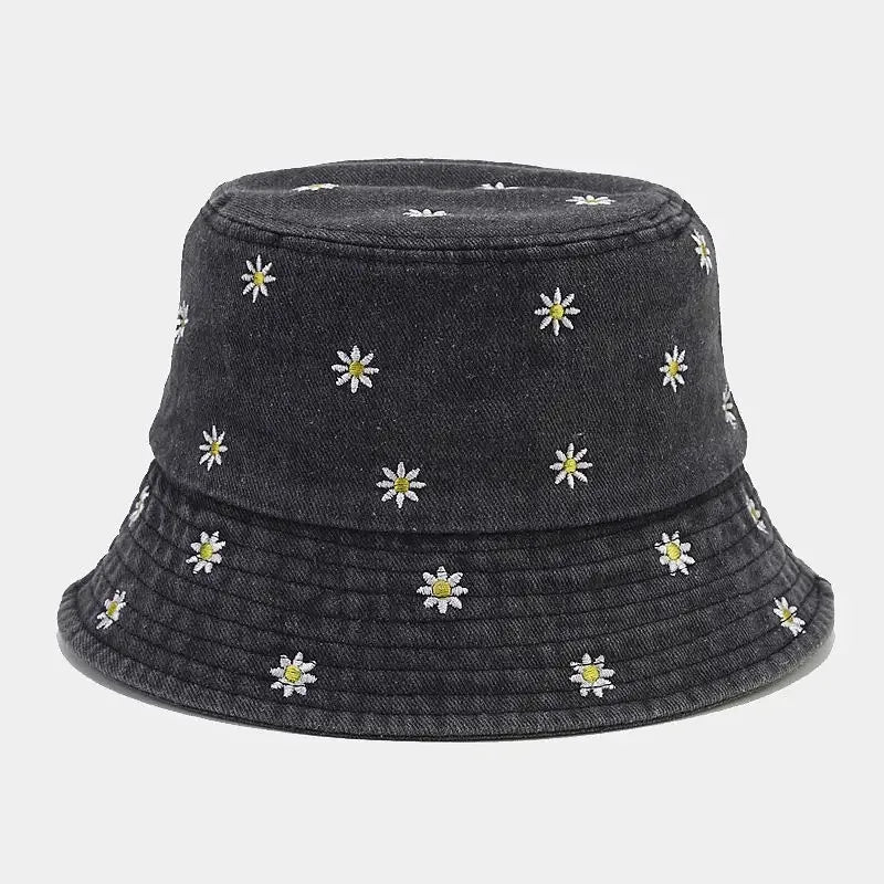 Daisy Embroidered Denim Fisherman Hats