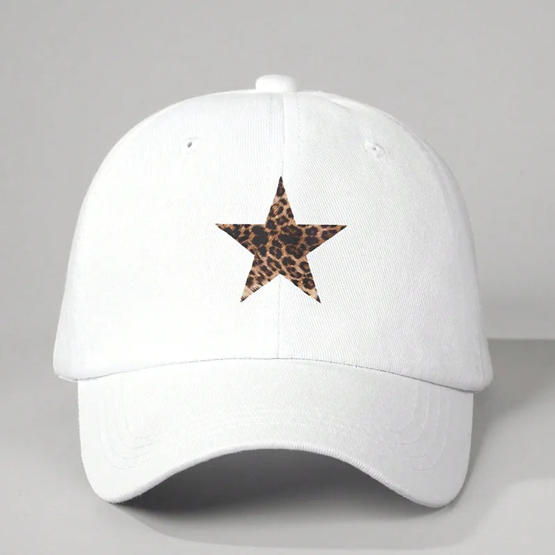 Leopard Print Star Soft Cotton Baseball Cap Unisex Adjustable