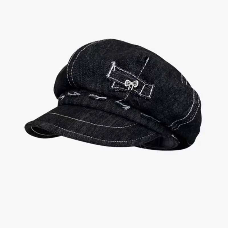 Y2k Personalized Hole Design Denim Newsboy Hats For Women And Men Spring Summer
