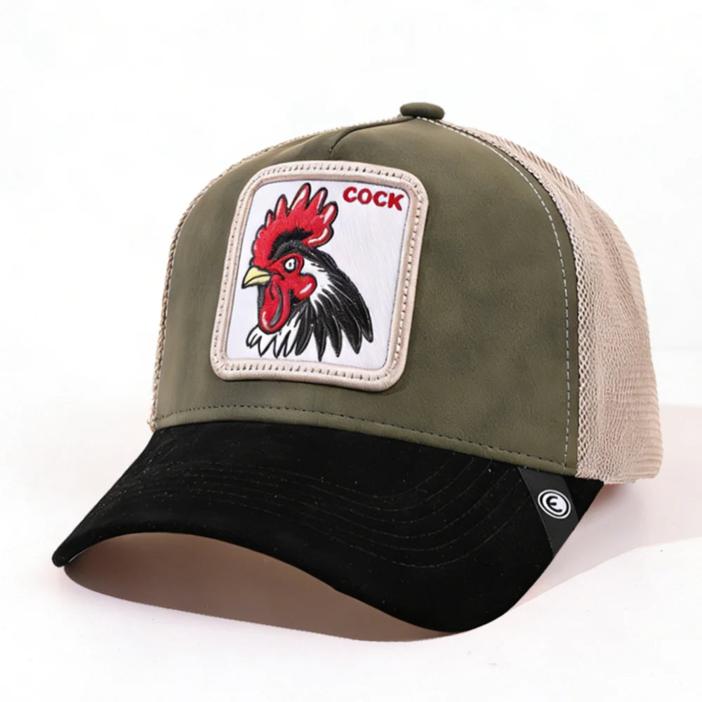 Embroidered Rooster COCK Patch, Distressed Western Streetwear Baseball Cap
