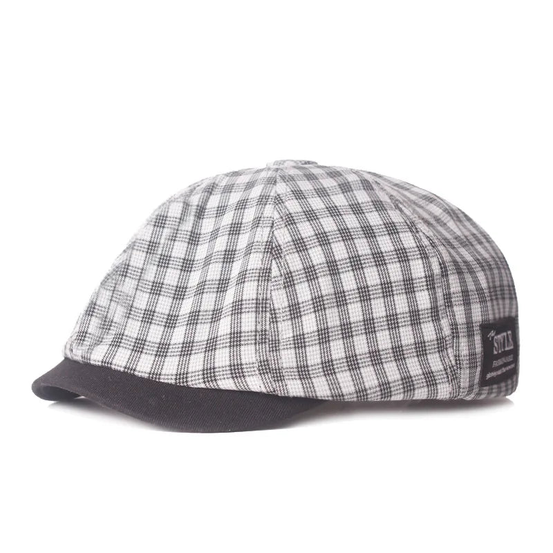 Plaid Cotton Octagonal Cap Literary Youth Women's Painter Hat