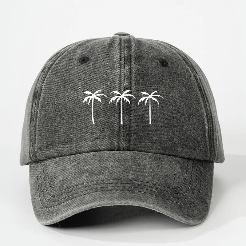 Printed Three Coconut Tree Washed Baseball Hat Outdoor