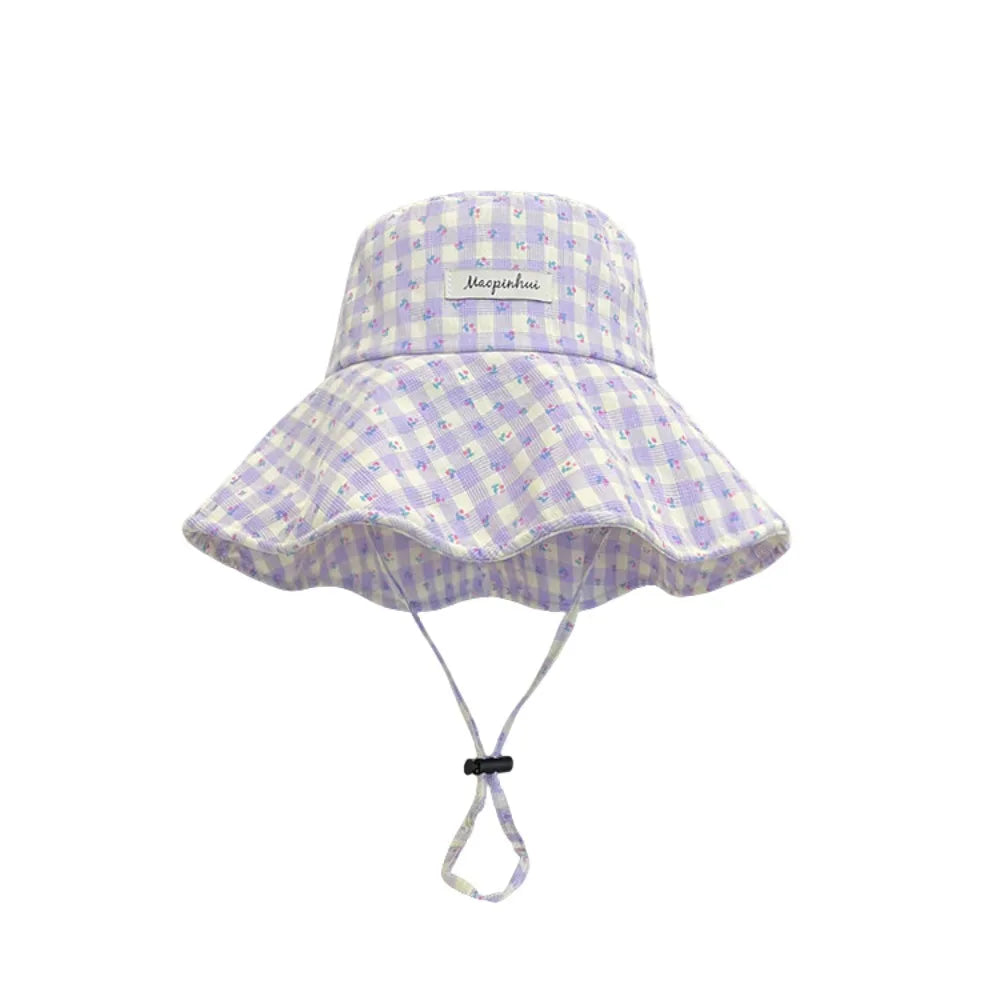 New Floral Plaid Fisherman Hat Large Brim Adjustable Sunshade Hat