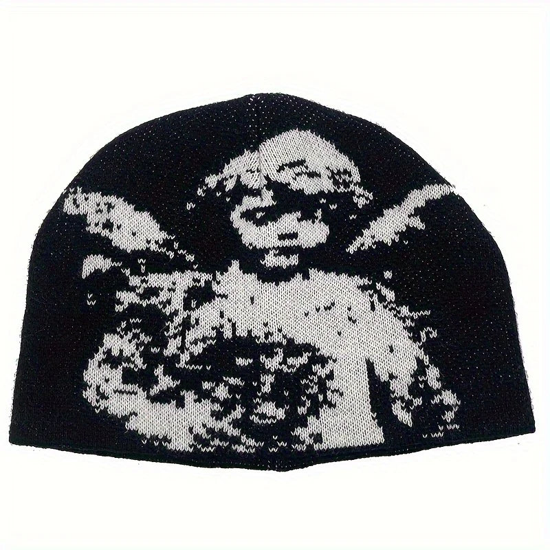 Angel Jacquard Beanie Black & White Edgeless Skull Cap