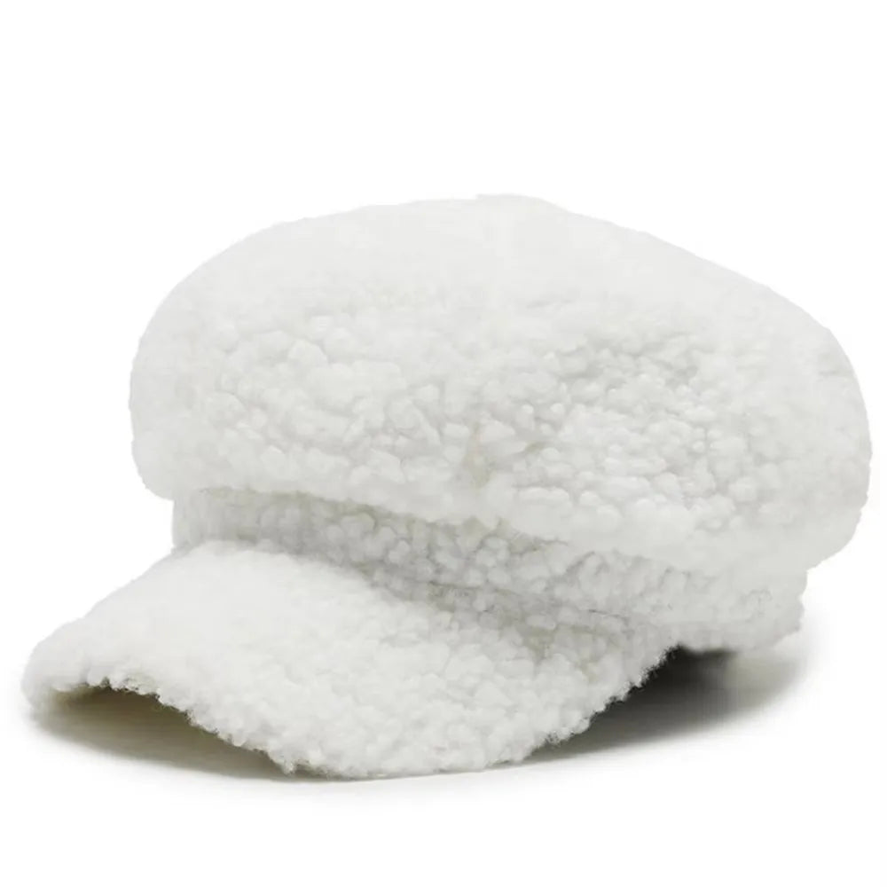 Fashion Lamb Wool Berets Women Autumn Winter Painter Hat Octagonal Cap