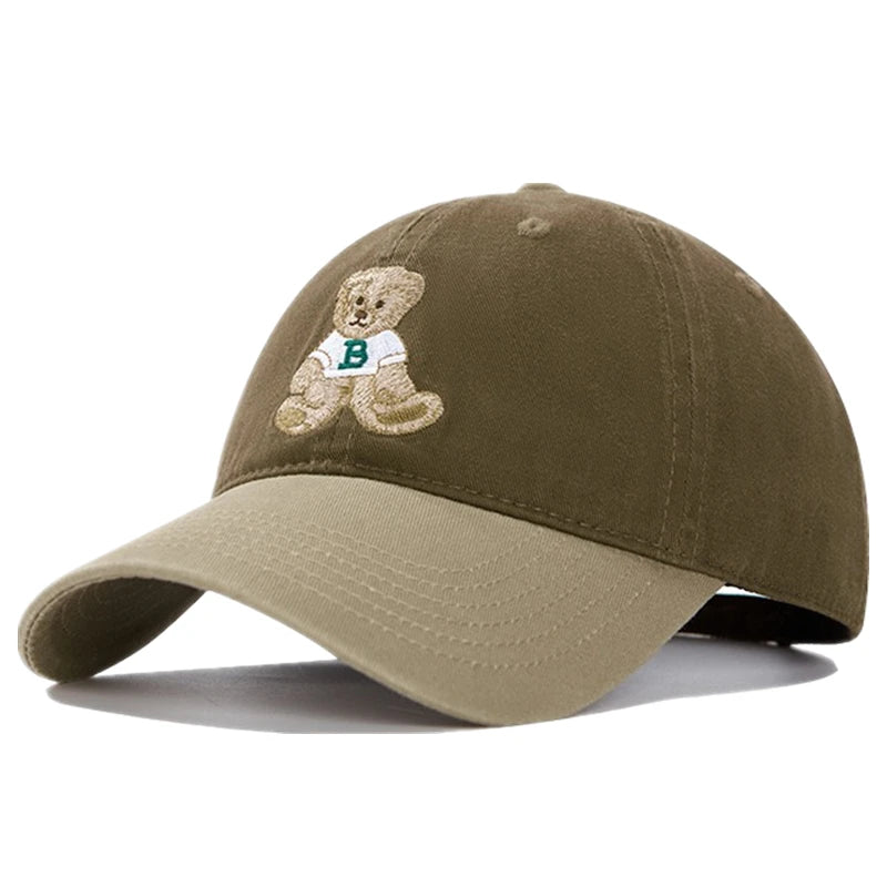 Unisex Cotton Baseball Cap With Lovely Bear Embroidery Outdoor Sports Dad