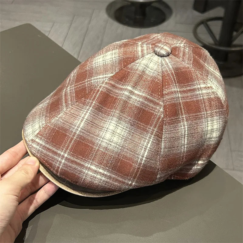 Autumn And Winter Japanese Plaid Warm Forward Hat