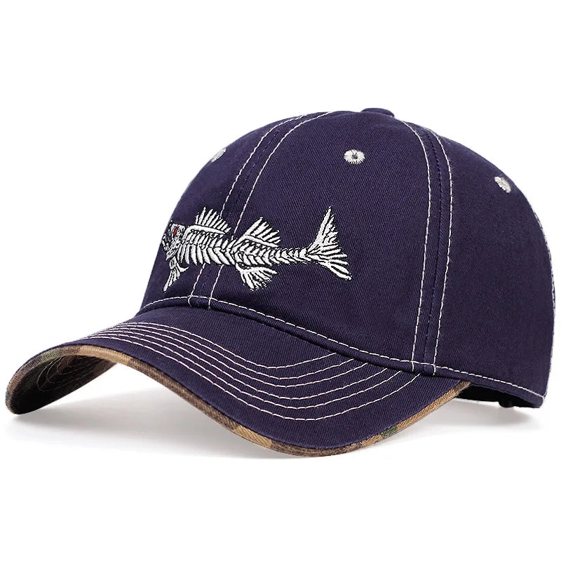 Fish Bone Embroidered Baseball Cap Men's and Women's