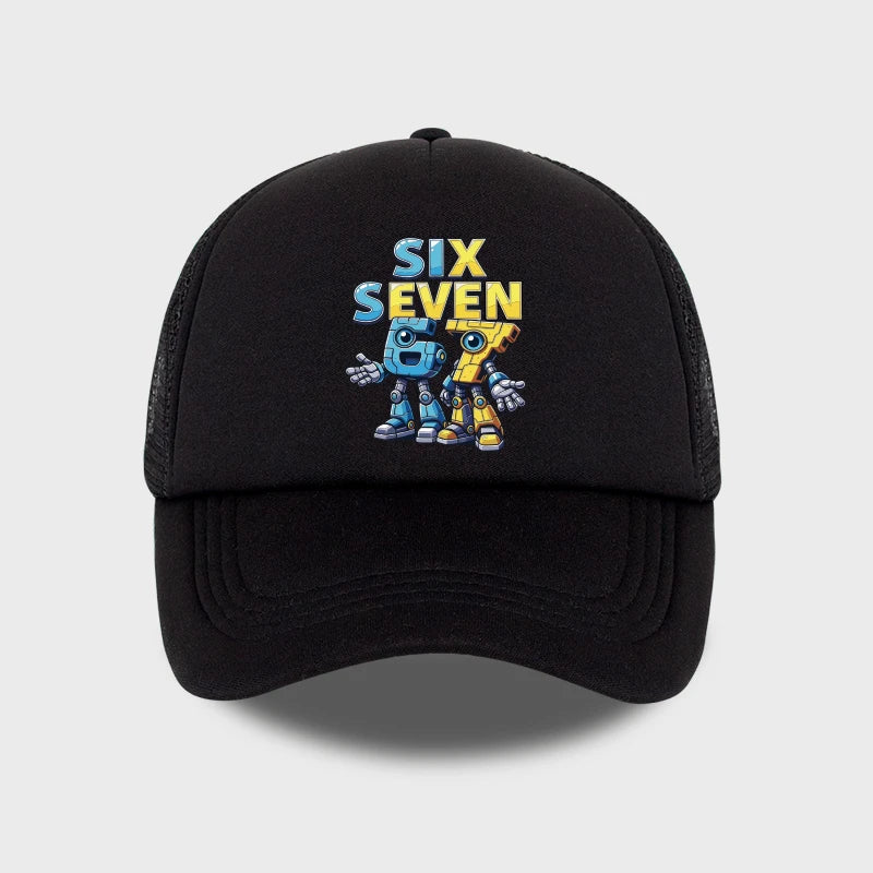 Cute 67 Robot Print Mesh Cap
