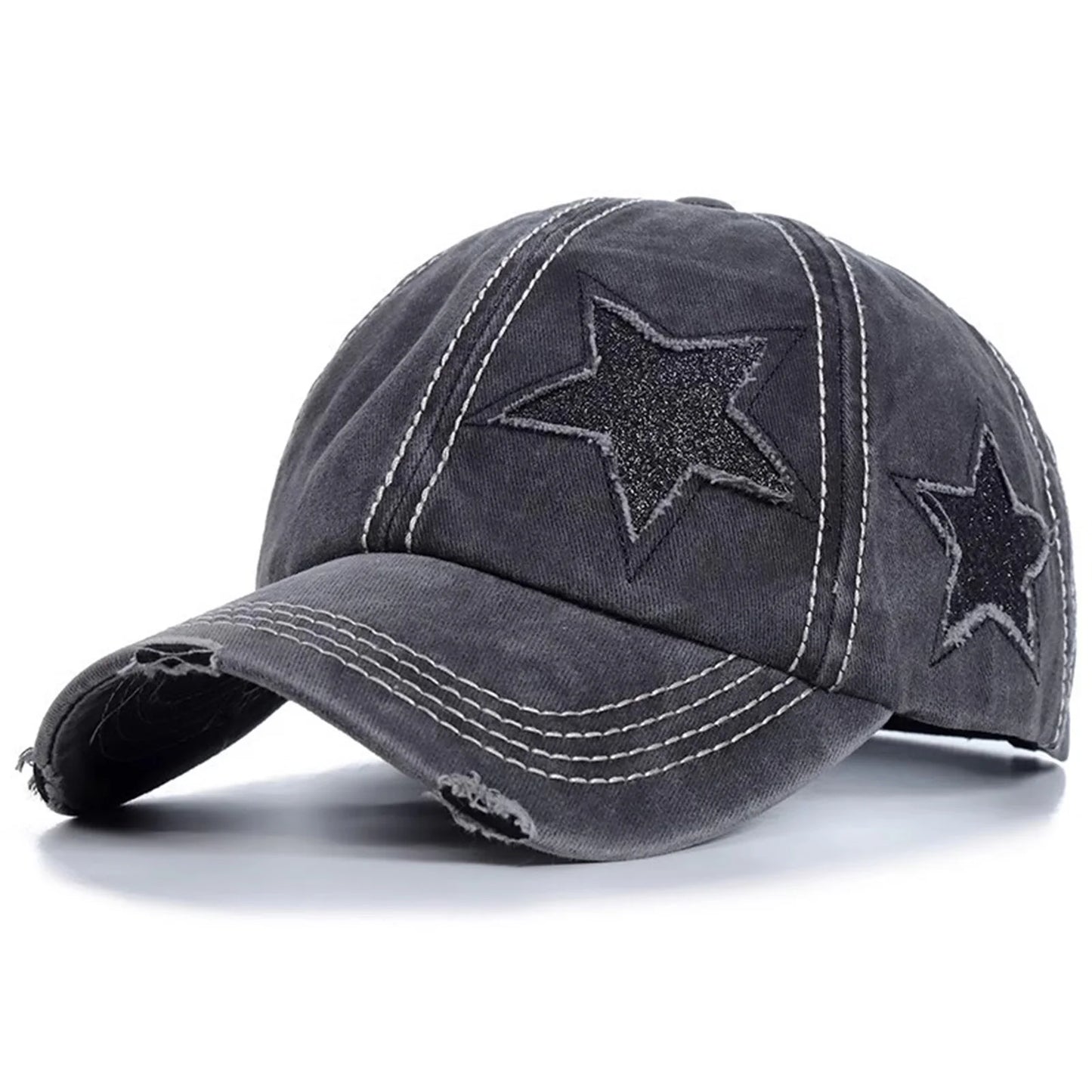 Retro Y2k Star Washed Denim Hole Star Baseball Cap