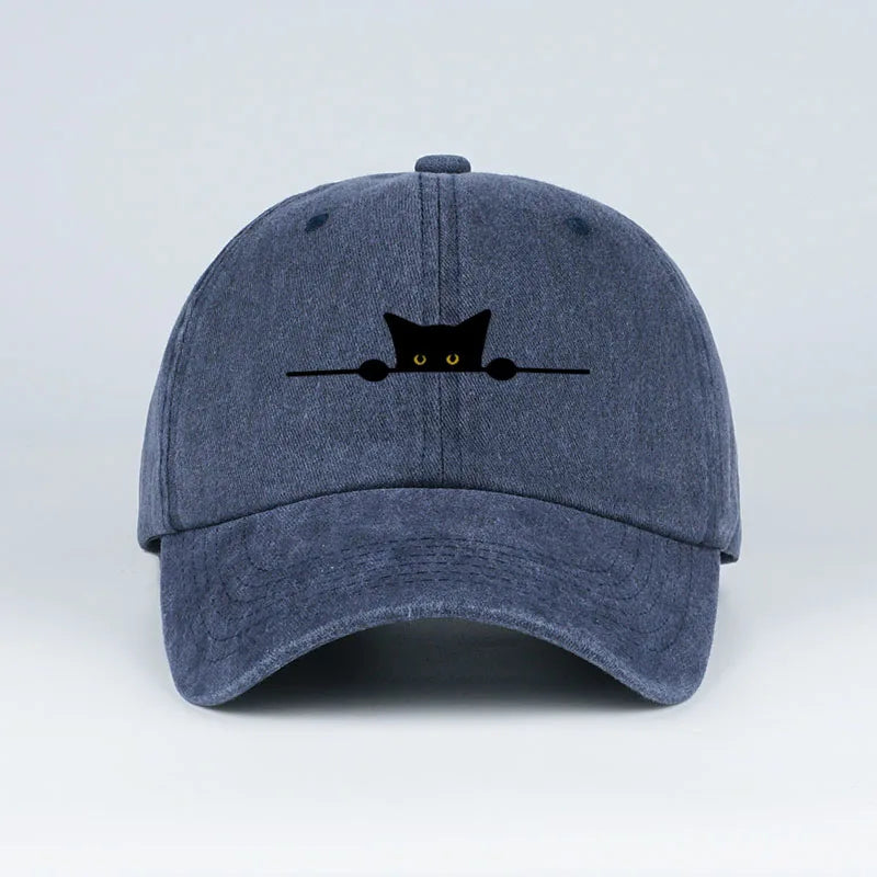 Retro Cartoon Cat Print Washed Baseball Cap