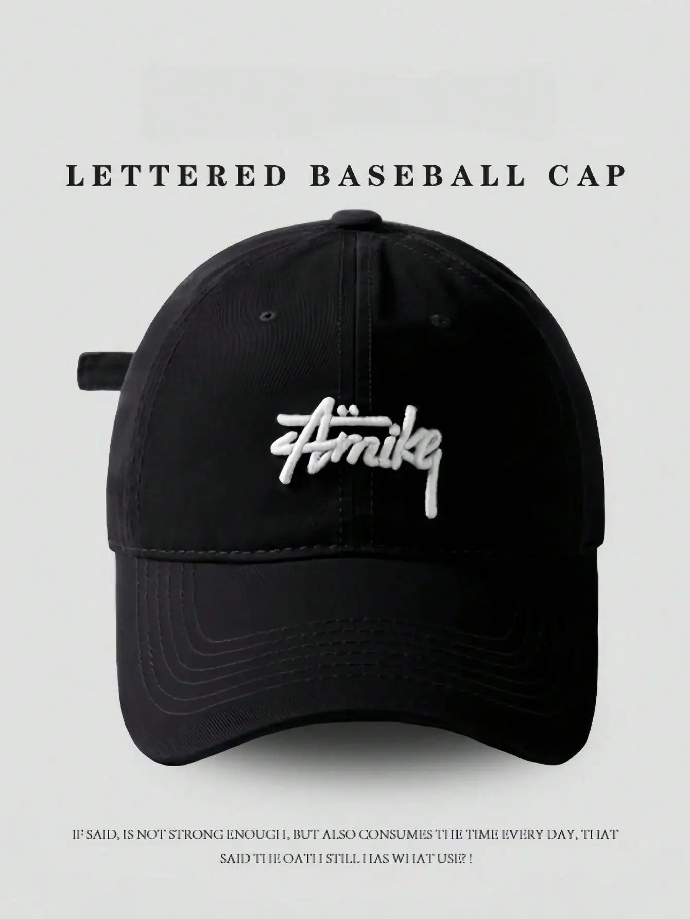 Retro Letter Embroidery Baseball Cap Monochrome Brim Hat Summer and Spring