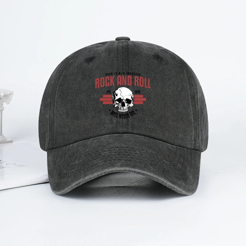Rock Skull Print Washed Baseball Cap Soft Comfortable Lightweight Breathable Adjustable Style