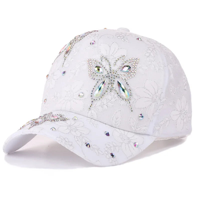 Rhinestone Lace Breathable Sunshade Curved Brim Fashion Cap