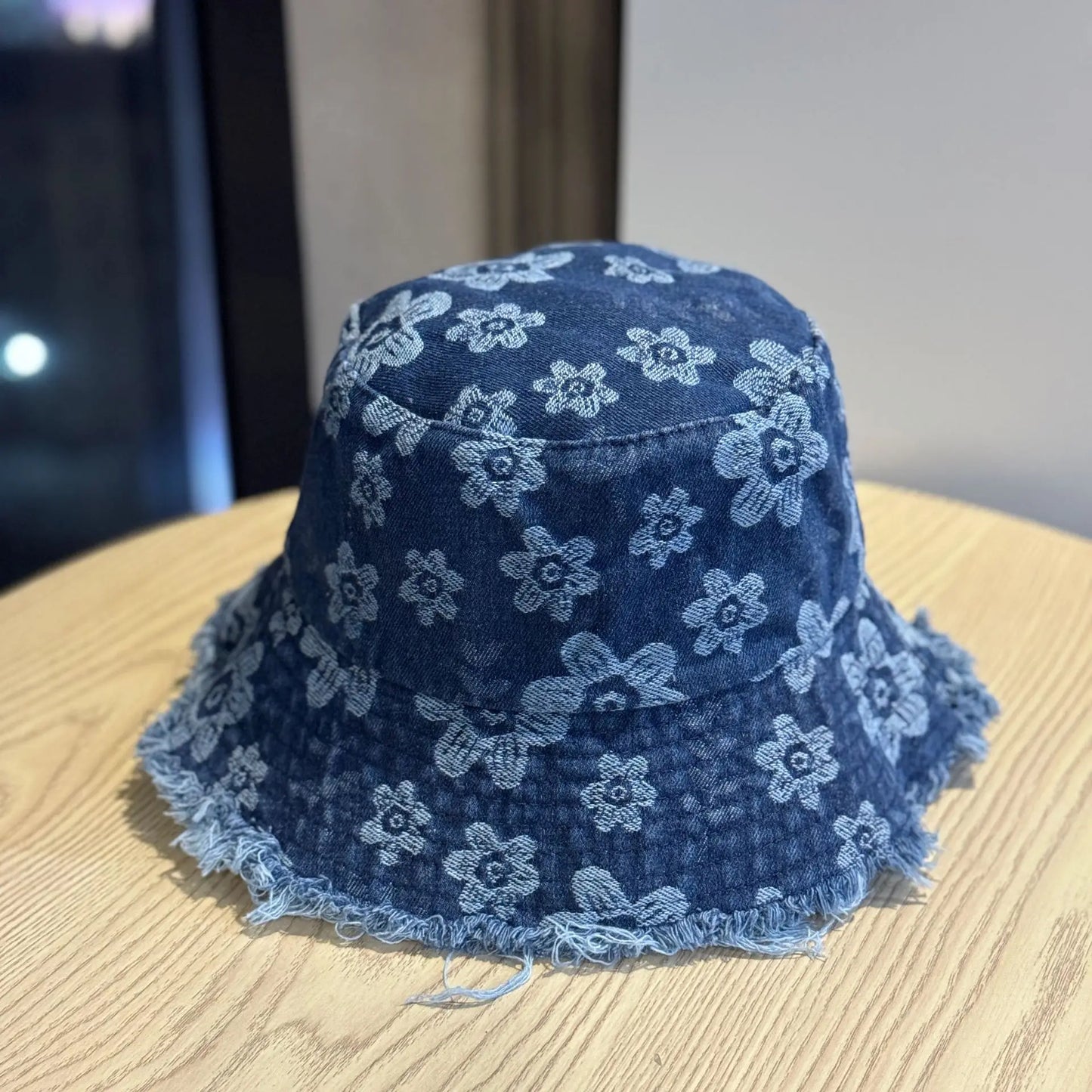 New Summer Embroidery Flower Washed Denim Bucket Hat