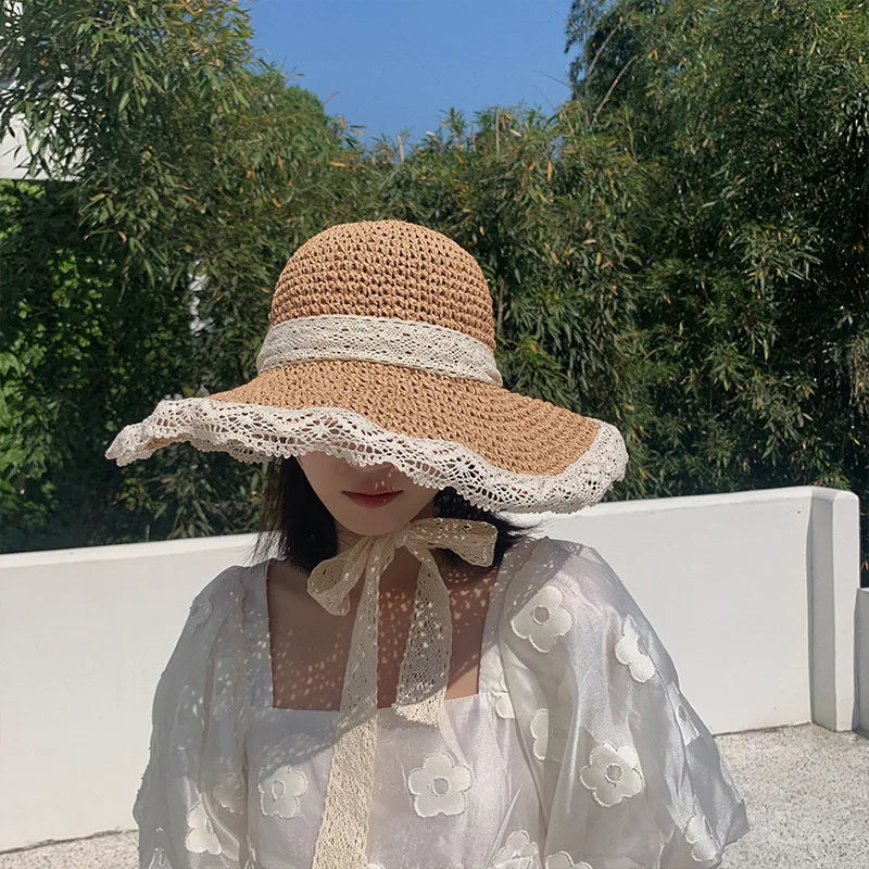 New Summer Beach Hat For Women Popular Wide Brim Straw Bucket Hat