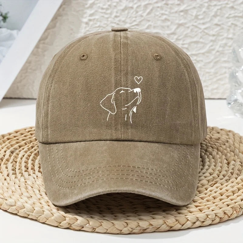 White Line Dog Print Women's Baseball Cap, Versatile for Spring and Summer