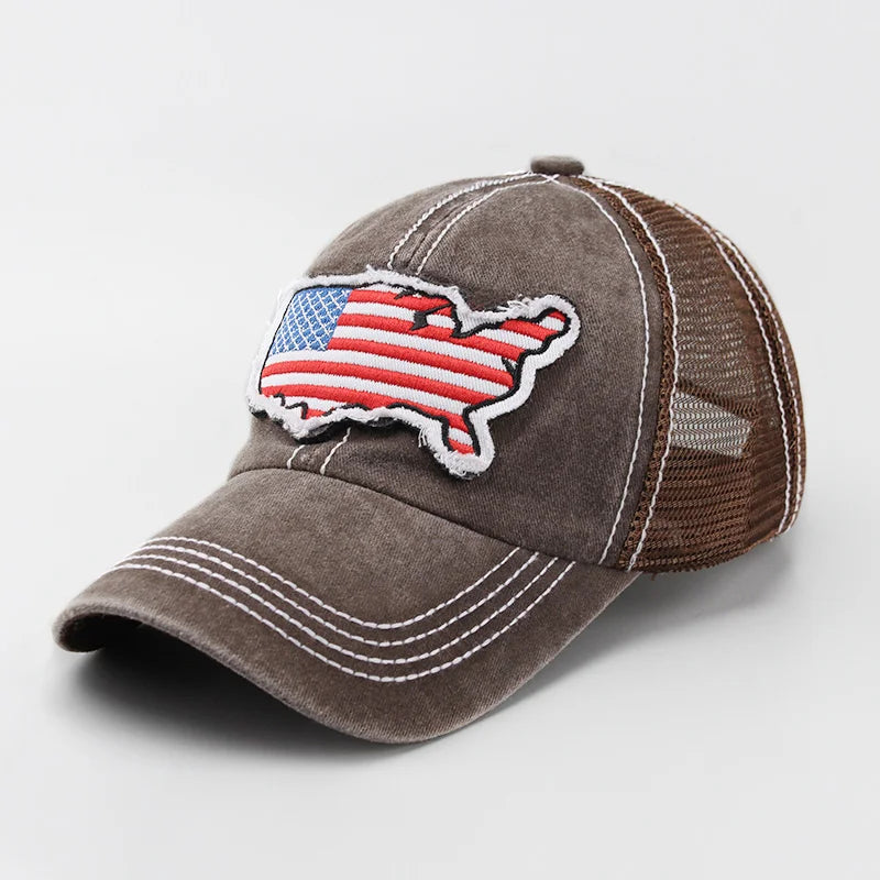 Mesh Trucker Hat Men Women USA American Flag Map