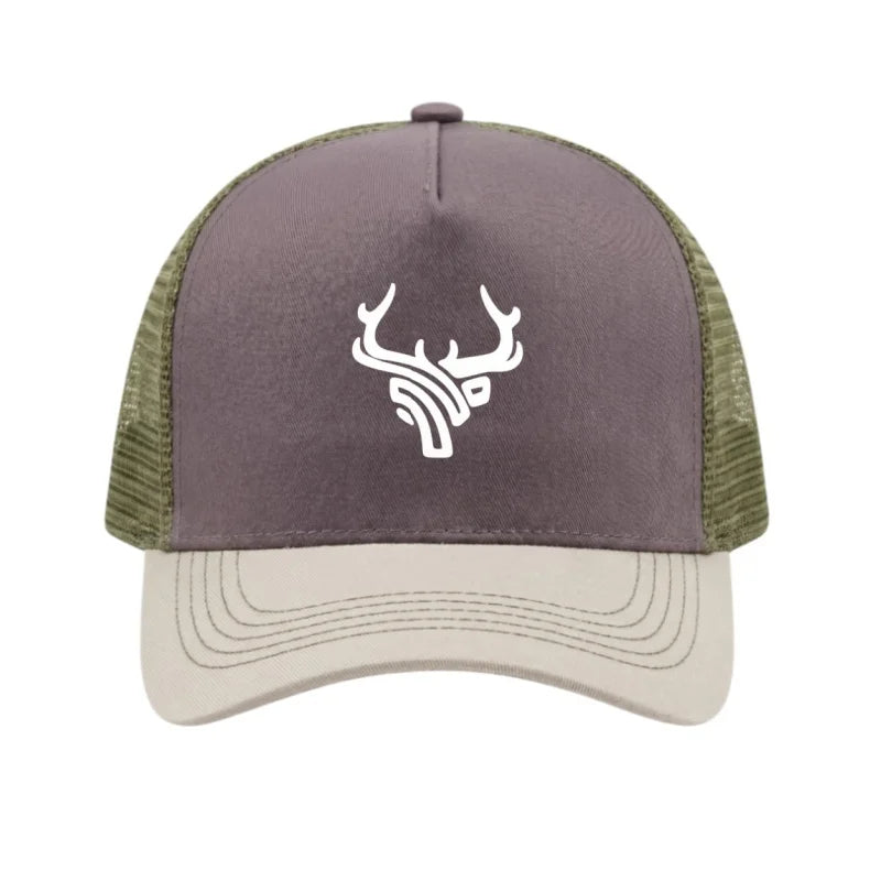 Deer Head Antlers Printed 5 Panel Trucker Mesh Hat