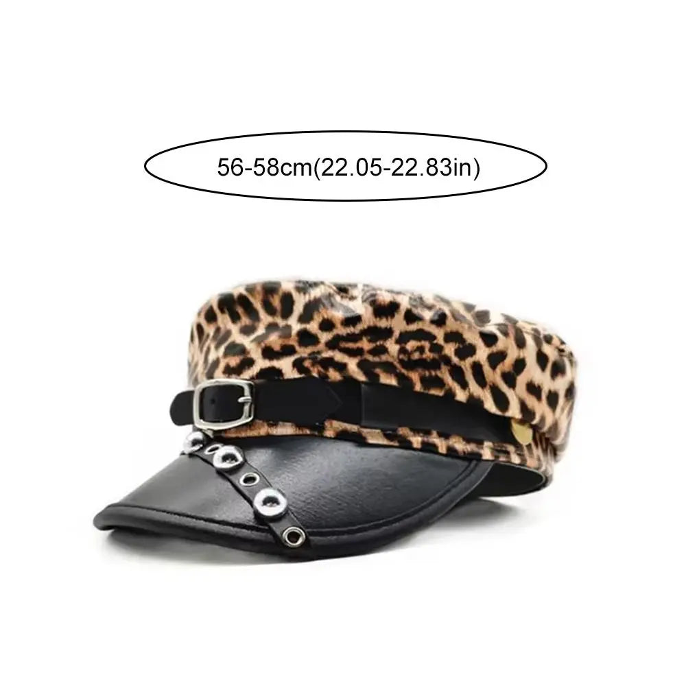 Fashion Sex Rivet Leopard Hat Punk Gothic Y2k Beret Hat