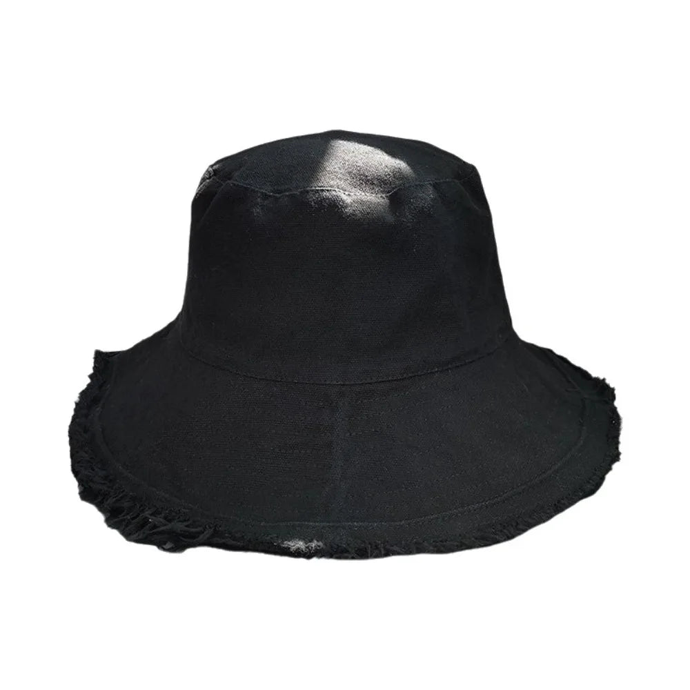 Simple Raw Edge Fisherman Hat Foldable Lightweight Thin Bucket Hat