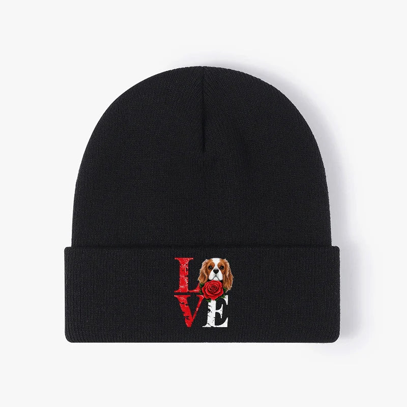 Cavalier King Charles Spaniel Rose Love Beanie Knit Winter Hat