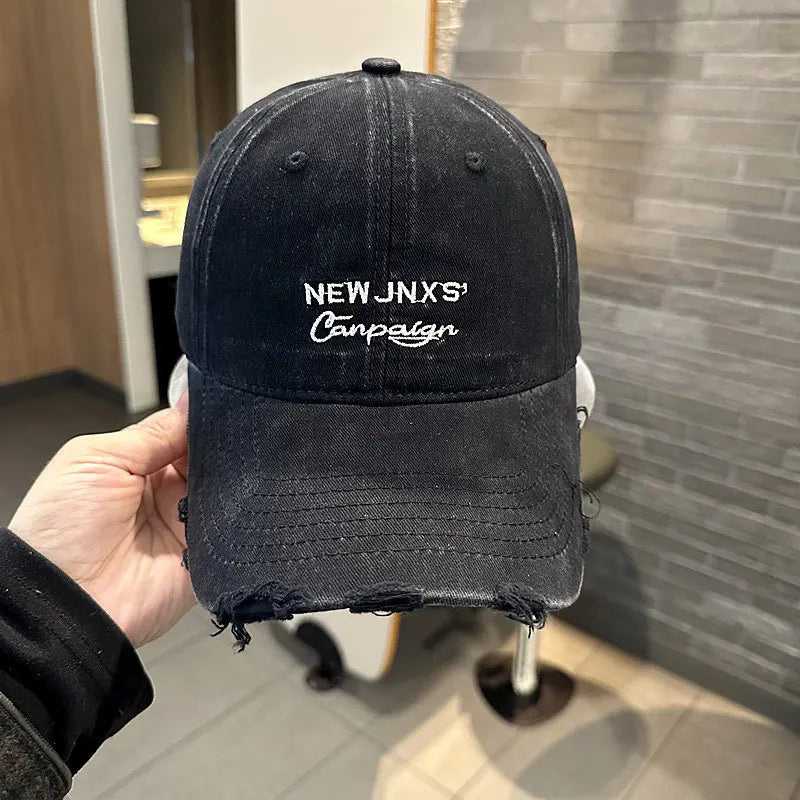 Vintage Washed Cotton Baseball Cap Women Letter Embroidery