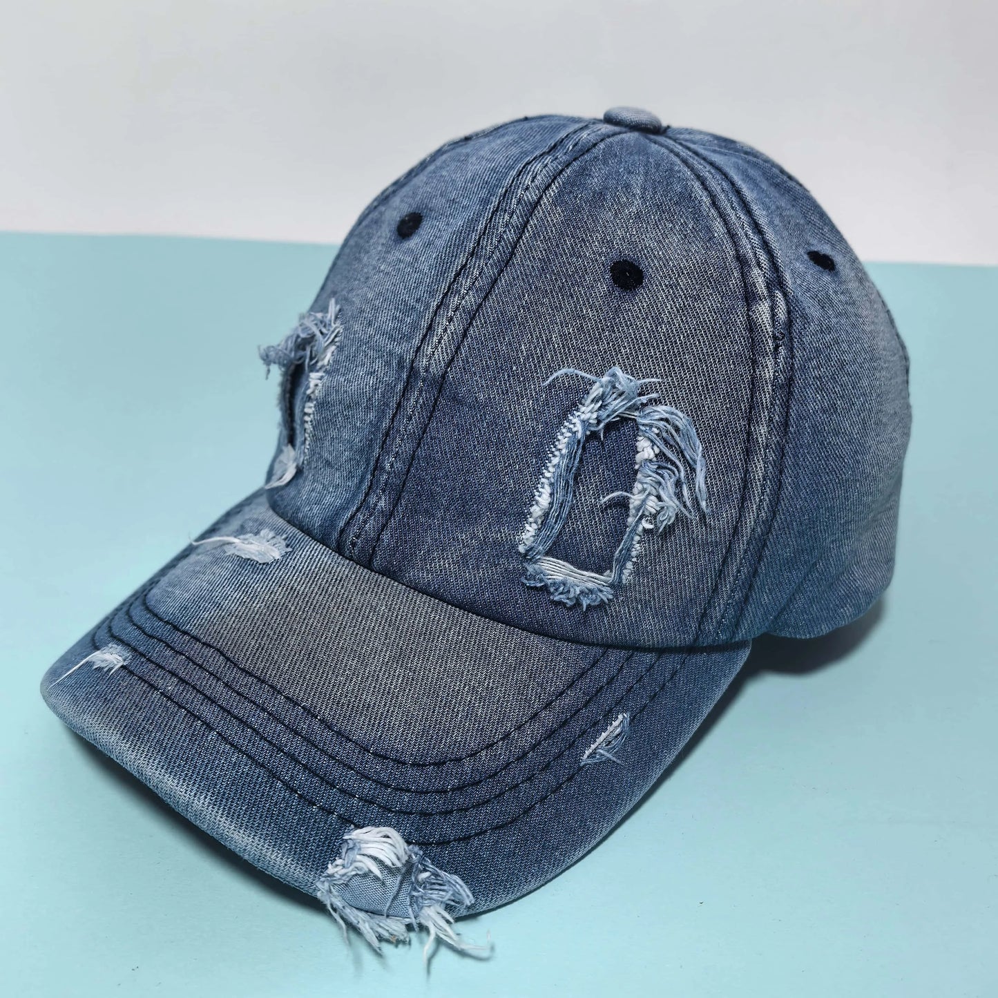 Distressed Washed Denim Baseball Cap Adjustable