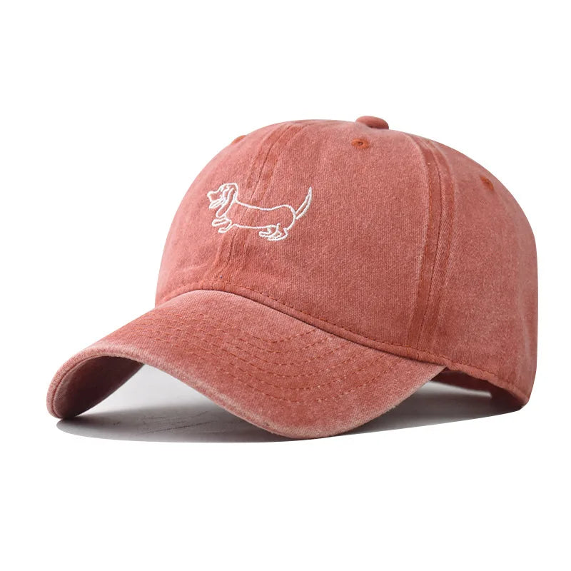 Cotton Washed Dog Embroidered Baseball Cap