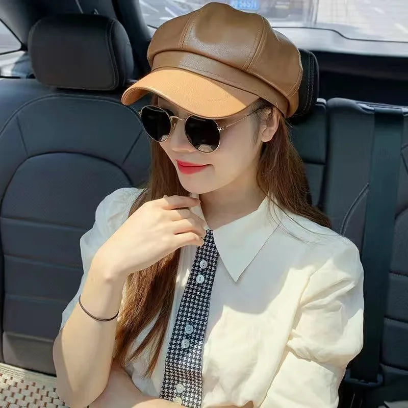 Korean Version Leather Beret, Kids Autumn Winter Octagonal Hat