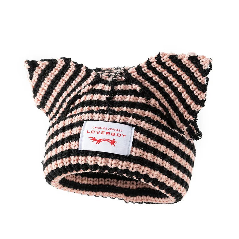 Winter Skullies Hat Unisex Cat Ear Hat Warm Crochet Knitted Hat