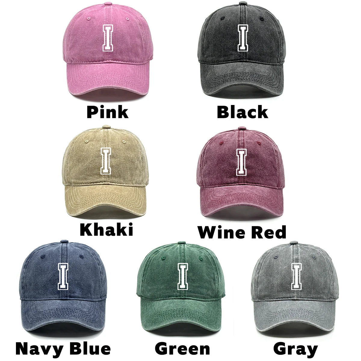 Initial Letter A-Z Print Baseball Cap For Men Women Retro Washed Cotton Dad Hat