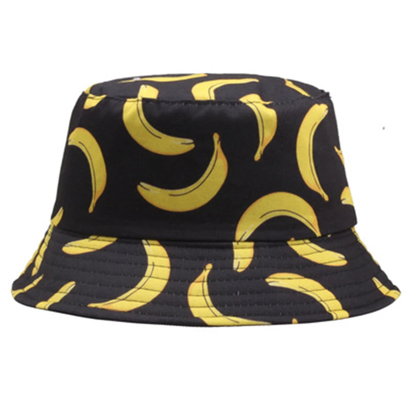 Summer Spring Thin Shade Banana Print Cotton Polyester Soft Bucket Hat