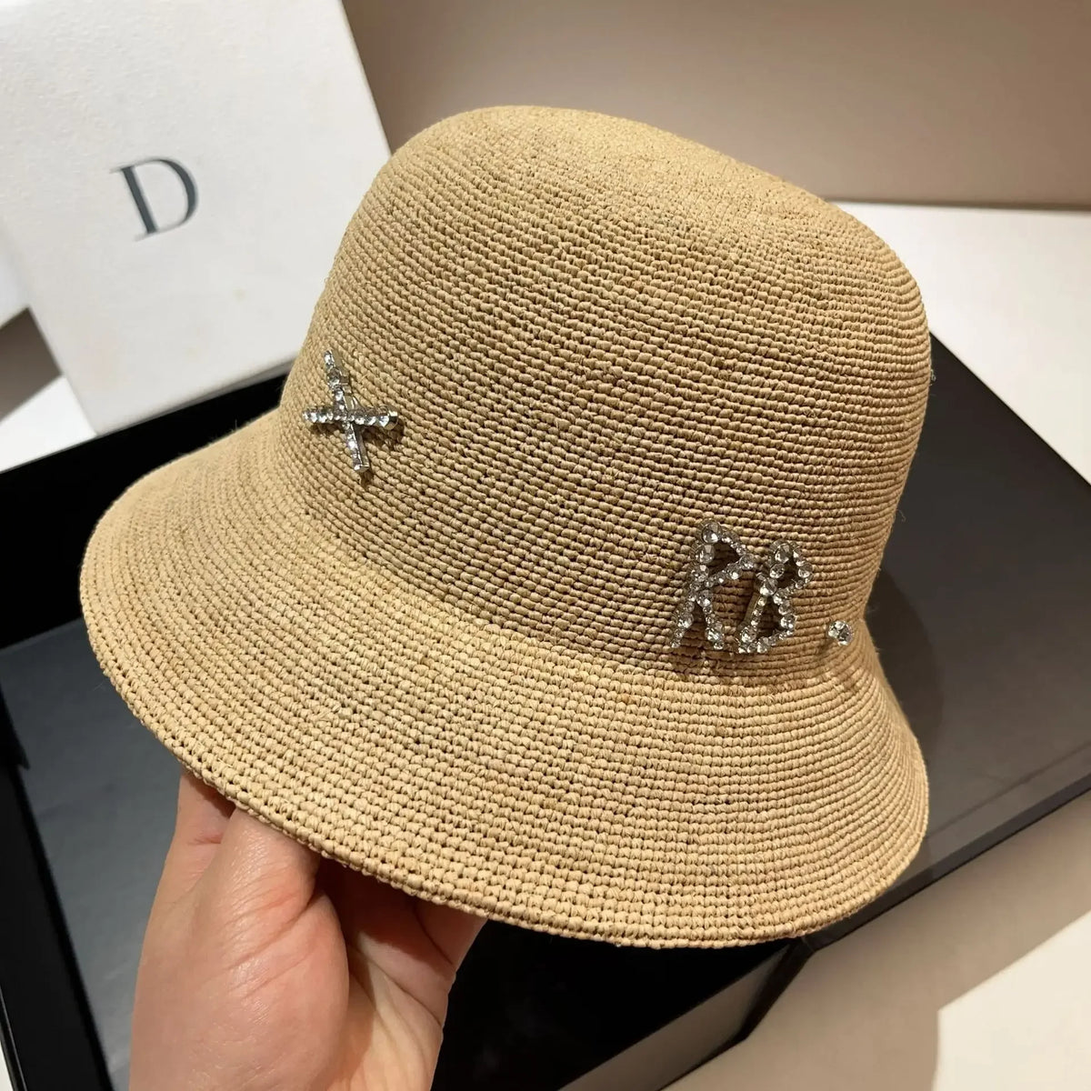 New Designer Raffia Straw Bucket Hat Women Beach Hat Female Korean Travel Sun Protection Breathable Fisherman Hat