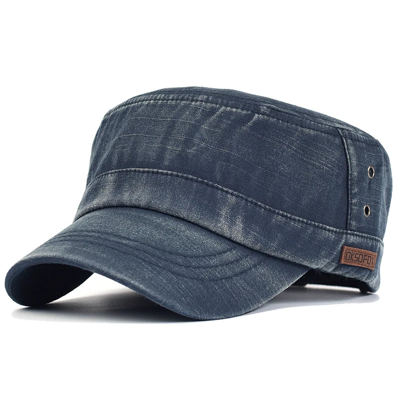 Washed Cotton Military Caps Casual Flat Top Hat