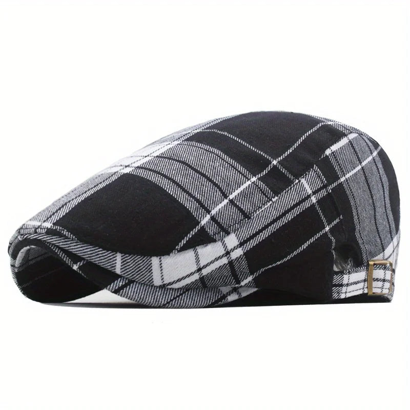 Men's Plaid Pattern Flat Cap Newsboy Hat Women Beret