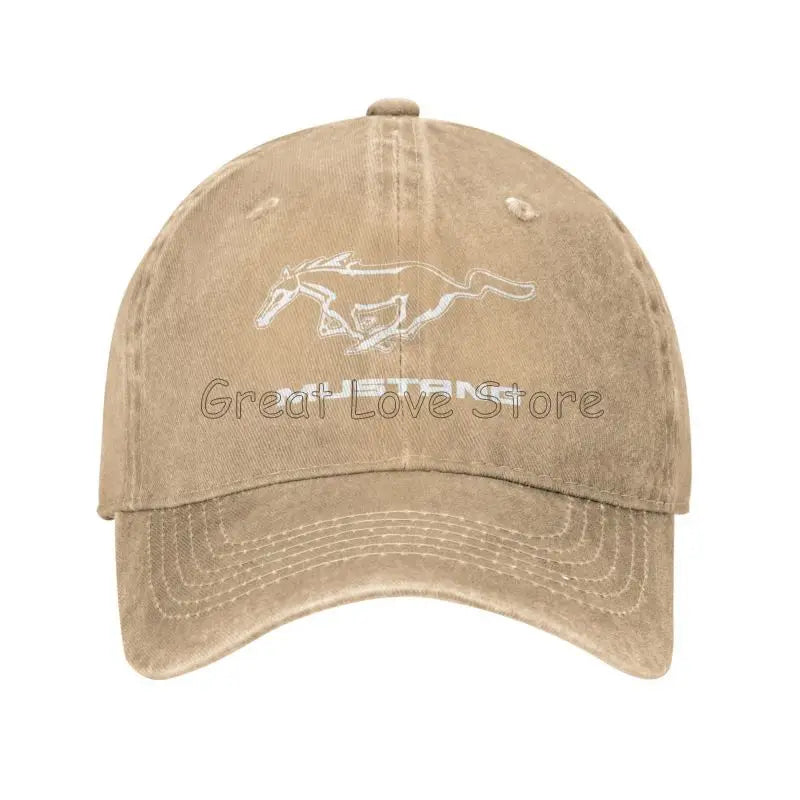 Skeleton Mustang Baseball Cap Vintage Washed Cotton Denim Dad Hat