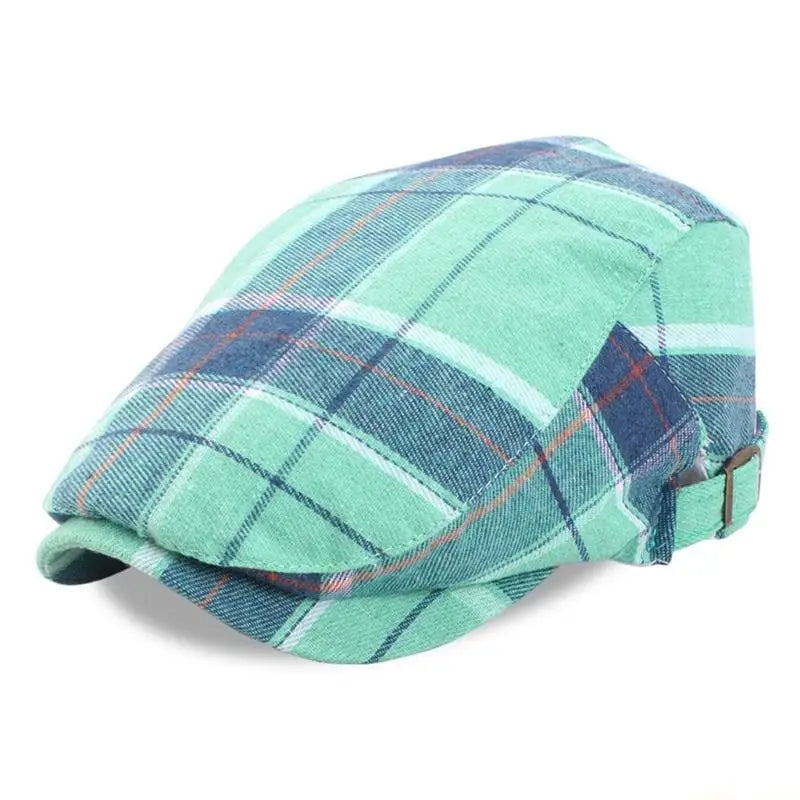 Fashionable Plaided Cap Soft Cotton Fabric British Vintage Hat