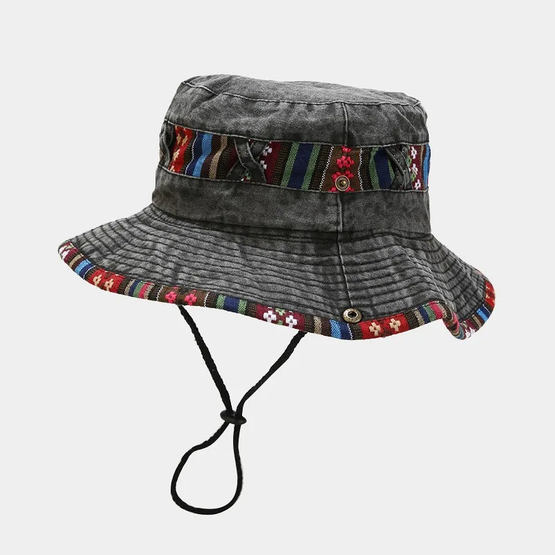 2026 Cotton National Wind Solid Color Bucket Hat Outdoor Travel Sun Cap For Men And Women