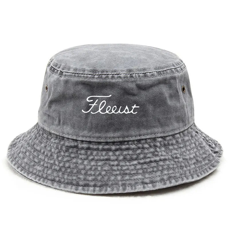Vintage Washed Bucket Hat Fish Logo Hat for Men Women Bucket Hats