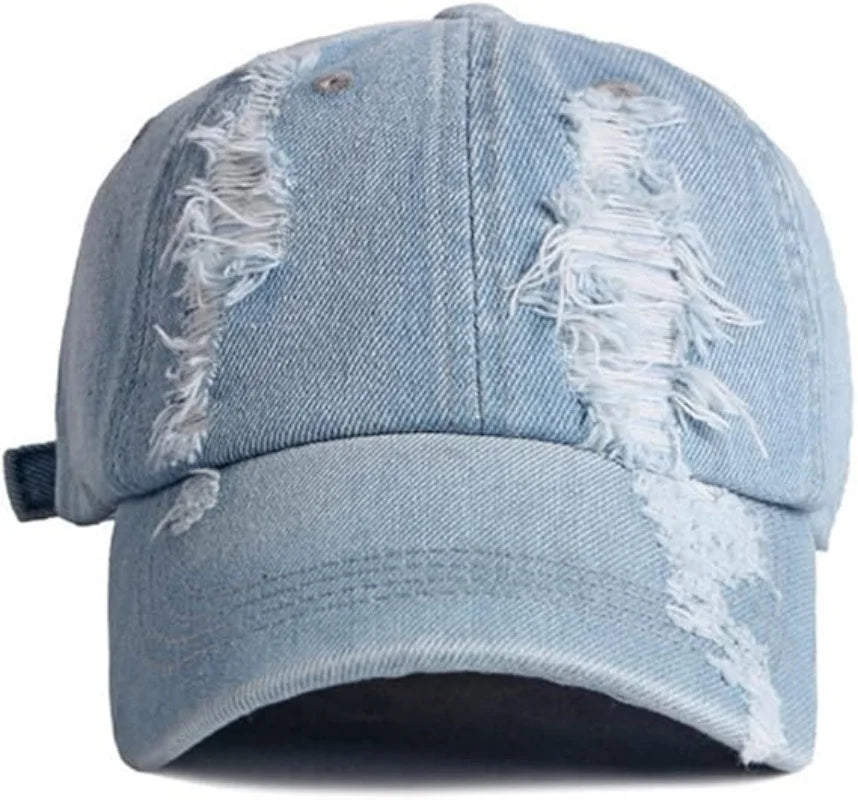 2026 New Solid Color Ripped Baseball Cap Washed Denim