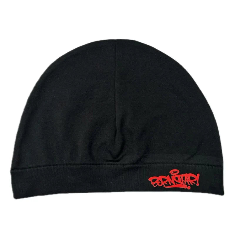 Letter Print Skull Cap Helmet Liner Beanie Thin Lightweight Stretch Hat