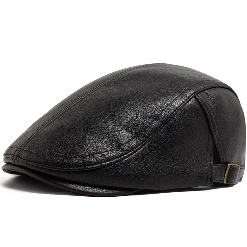 Fashion PU Leather Men Beret Autumn Winter Thicken