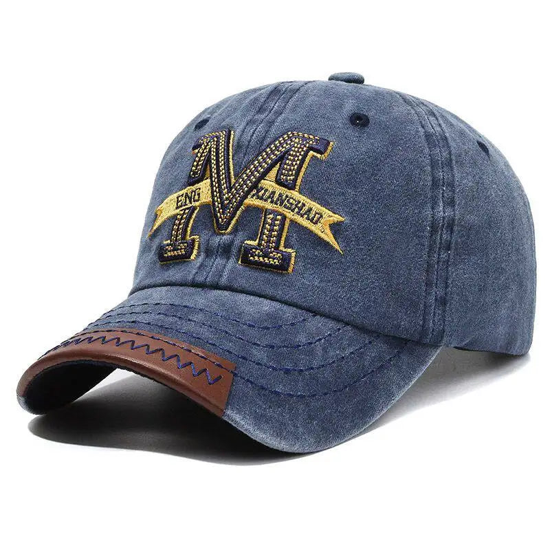 Vintage Washed Cotton Baseball Cap Men Women Letter M Embroidery Dad Hat