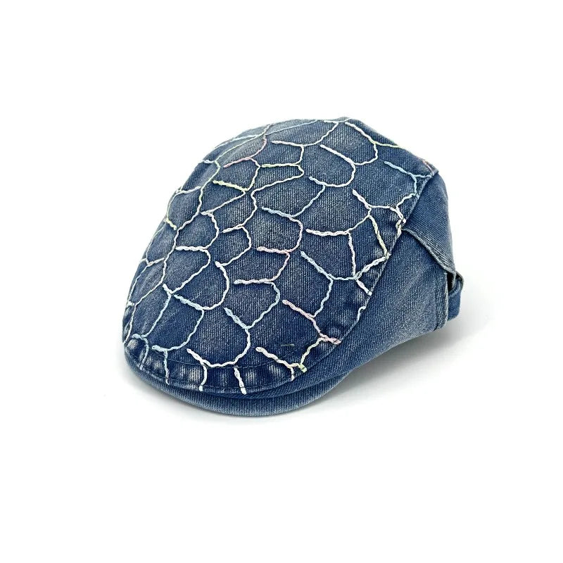 Embroidery Denim Ivy Cap Men Adjustable Buckle Flat Beret Hat